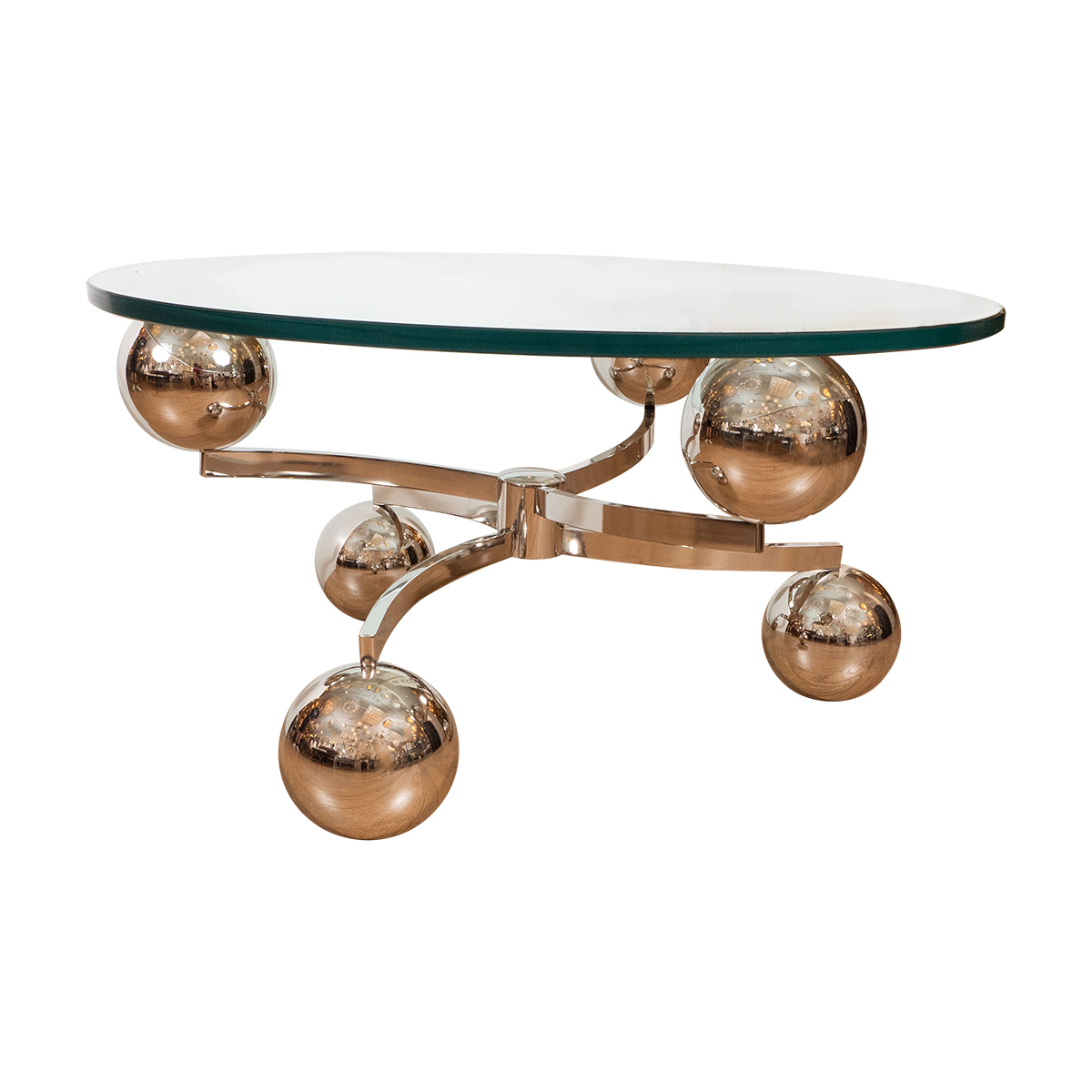 Circular coffee table with nickel base Coffee Tables John Salibello